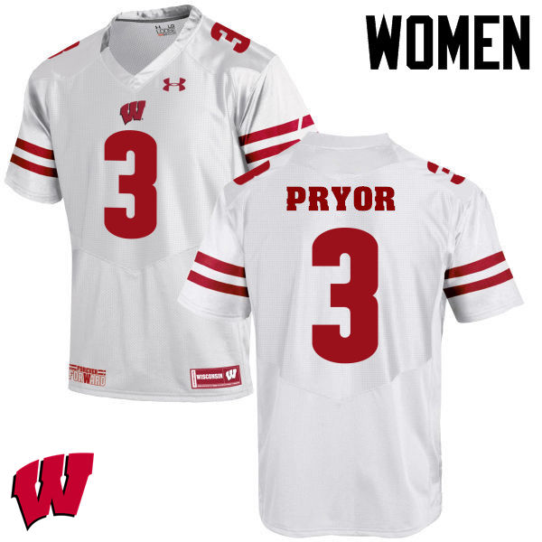 Wisconsin Badgers Women's #3 Kendric Pryor NCAA Under Armour Authentic White College Stitched Football Jersey YV40F12NK